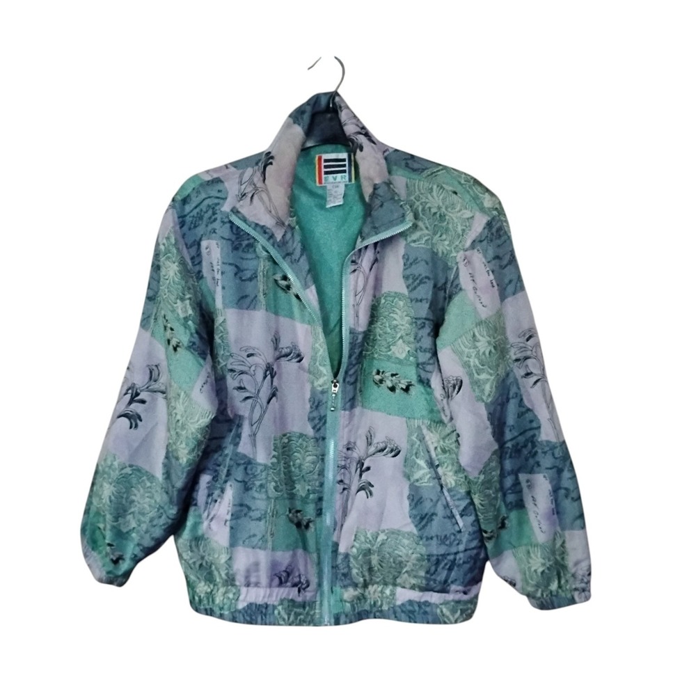 Vintage EVR Rousso Silk Bomber Jacket Green Purple Floral Patchwork Petite M